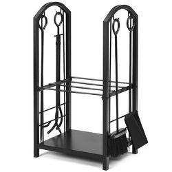 Fireplace Log Rack with 4 Tools Set Fireside Firewood Holders
