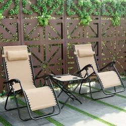 3 pcs Folding Portable Zero Gravity Reclining Lounge Chairs Table