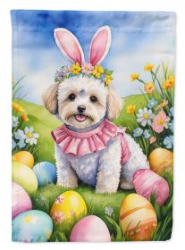 Maltipoo Easter Egg Hunt House Flag Large Porch Sleeve Pole Decorative Outside Yard Banner Artwork Wall Hanging, Polyester, House Size, Multicolo