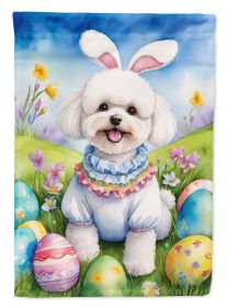 Bichon Frise Easter Egg Hunt House Flag Large Porch Sleeve Pole Decorative Outside Yard Banner Artwork Wall Hanging, Polyester, House Size, Multi