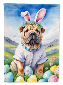 Shar Pei Easter Egg Hunt House Flag Large Porch Sleeve Pole Decorative Outside Yard Banner Artwork Wall Hanging, Polyester, House Size, Multicolo
