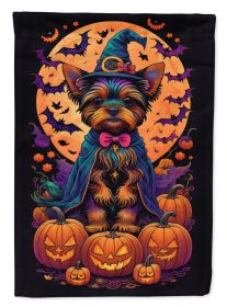 Yorkie Witchy Halloween Garden Flag Mailbox Flag Decorative Yard Flag Banner Outside Patio Artwork Yard Flower Beds, Garden Size, Multicolor