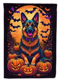 German Shepherd Witchy Halloween Garden Flag Mailbox Flag Decorative Yard Flag Banner Outside Patio Artwork Yard Flower Beds, Garden Size, Multic
