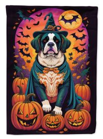 Saint Bernard Witchy Halloween Garden Flag Mailbox Flag Decorative Yard Flag Banner Outside Patio Artwork Yard Flower Beds, Garden Size, Multicol
